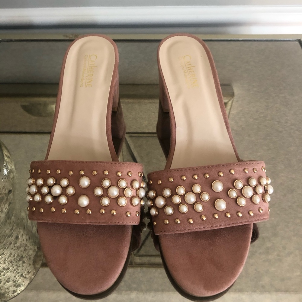 COPY - Catherine Malandrino pearl block heel mules